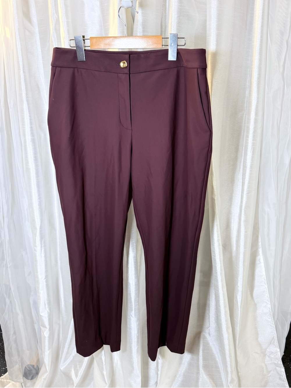 Donna Karan Maroon Straight-Leg Stretch Pants